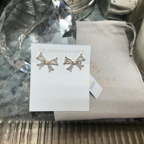 Kendra Scott Jewelry Kendra Scott Blair Gold Bow Stud Earrings In White Crystal Poshmark
